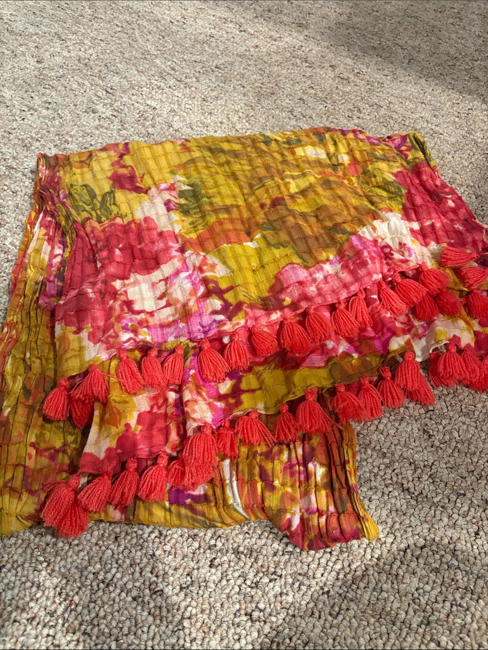 J Crew Floral Tassel-Trim Yellow & Pink Women's wrap